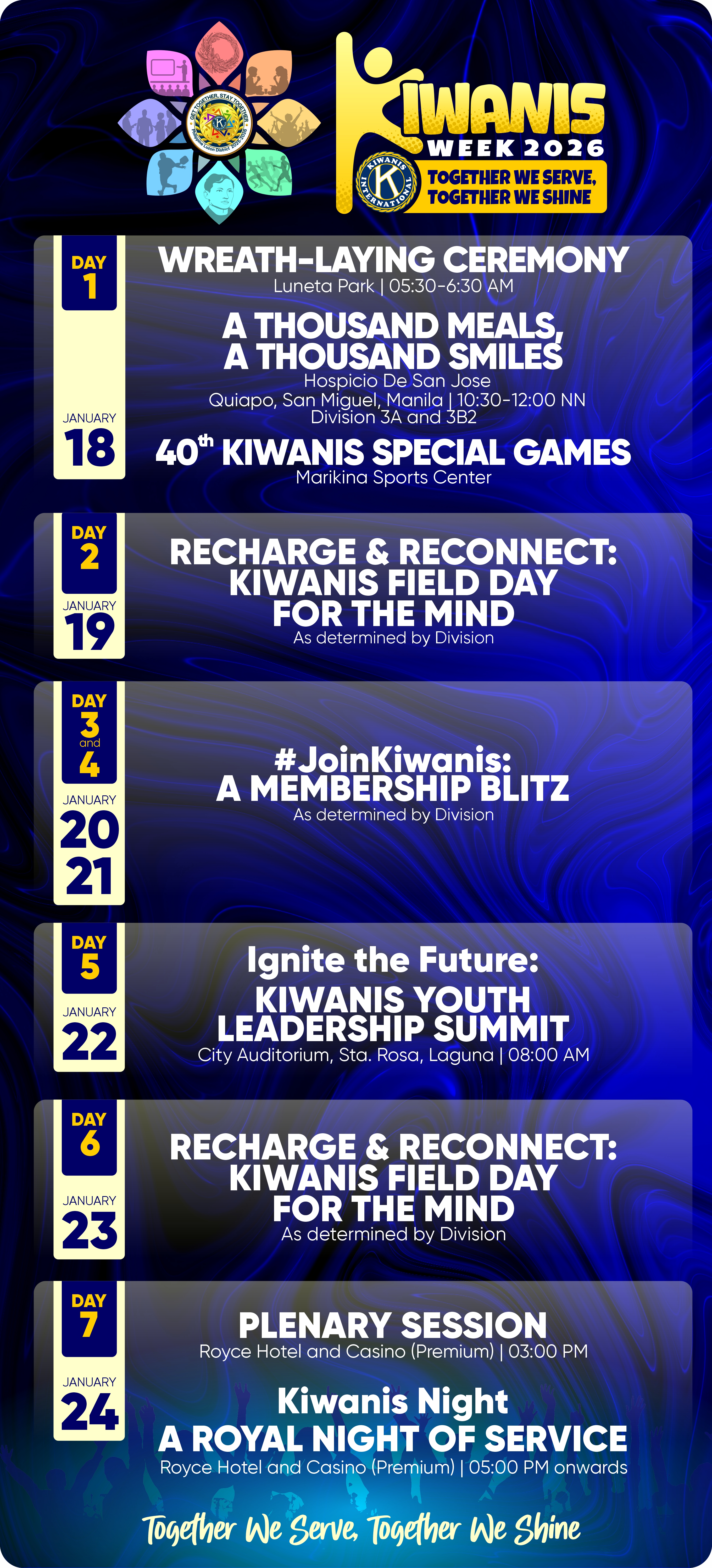 Kiwanis Week 2026 schedule poster